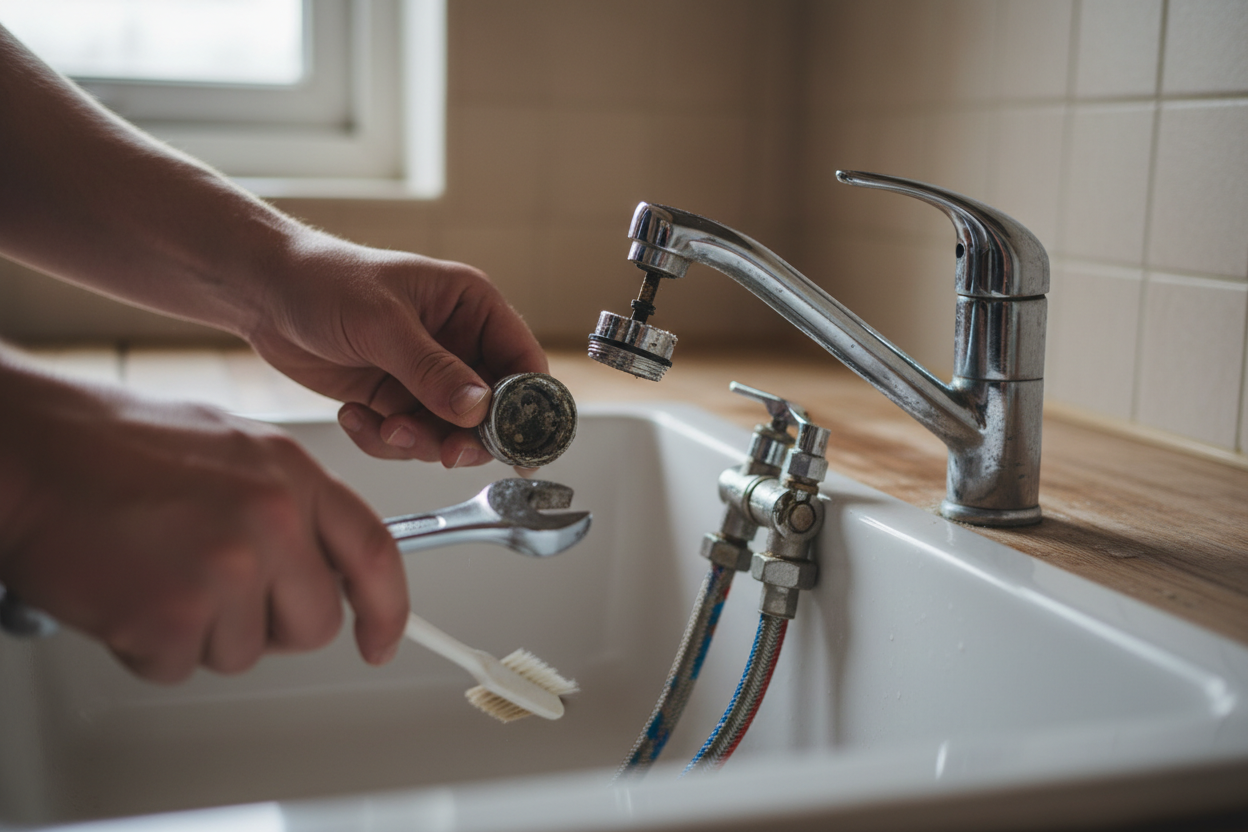 Problem photo – Sudden low water pressure at one faucet (aerator clog, cartridge, supply valve checks)