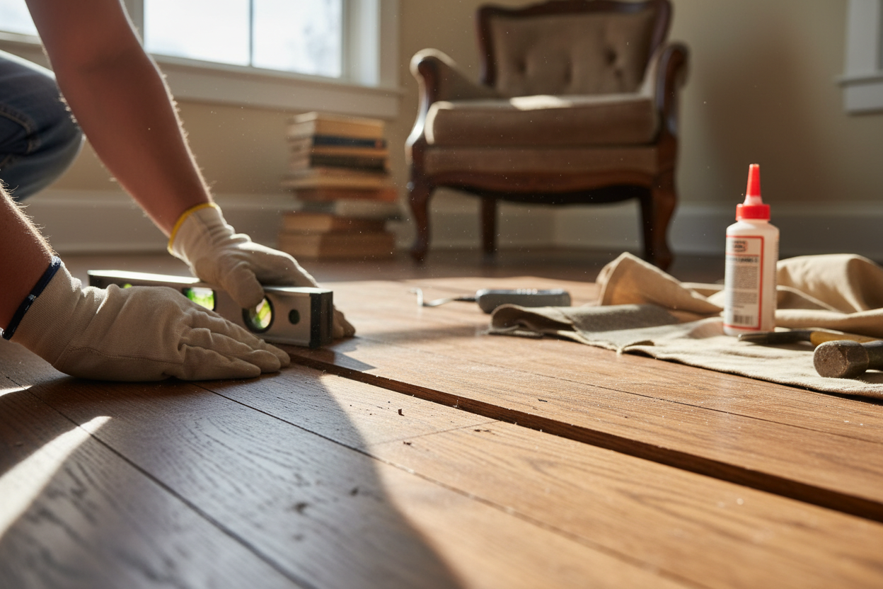 Problem photo – Are you tired of your floors groaning with every step? Discover common causes of squeaky floors, from loose subflooring to humidity changes, and learn DIY methods to quiet them down.